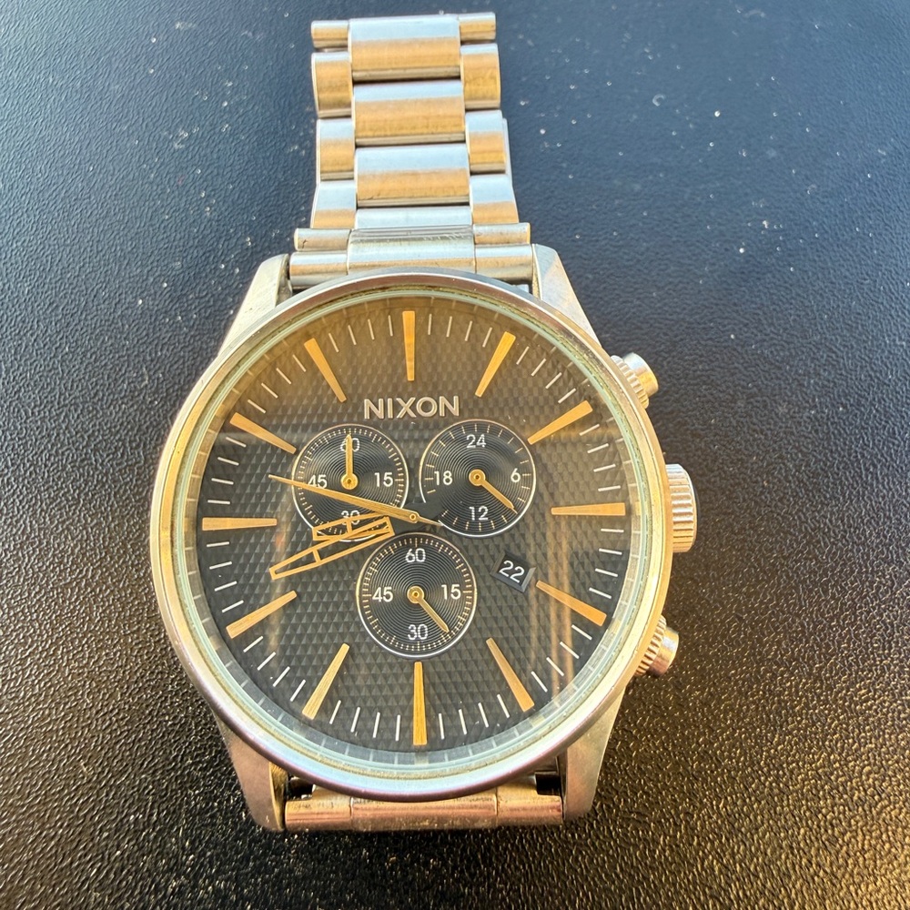 Nixon Men's Chronograph Watch - Black Dial with Gold Accents